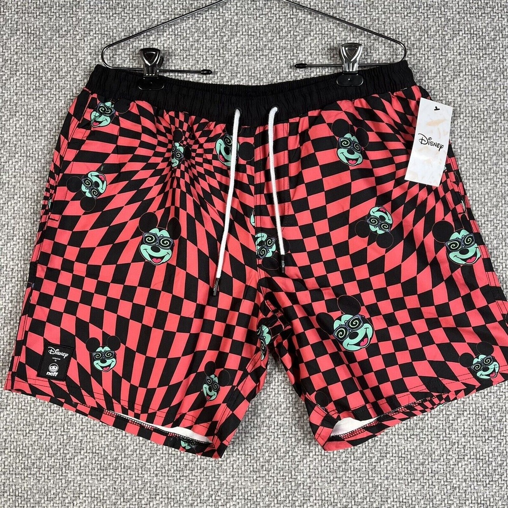 Neff Disney Mickey Mouse Men's Medium Swim Board Shorts Red Black NWT